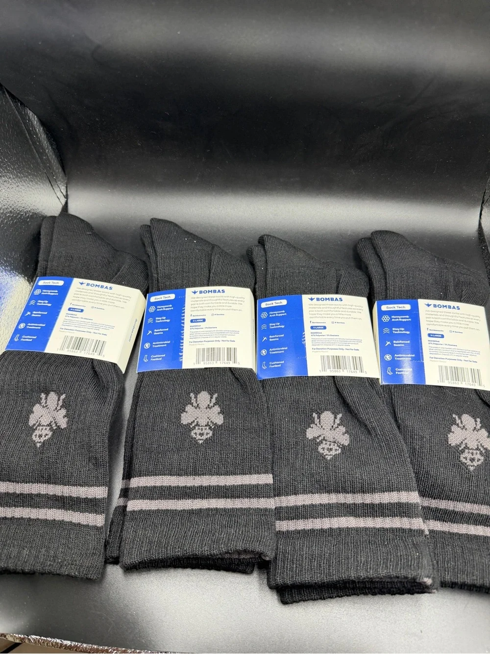 Bombas Men's Athletic Crew Socks - Black with Gray Stripes (4-Pack)